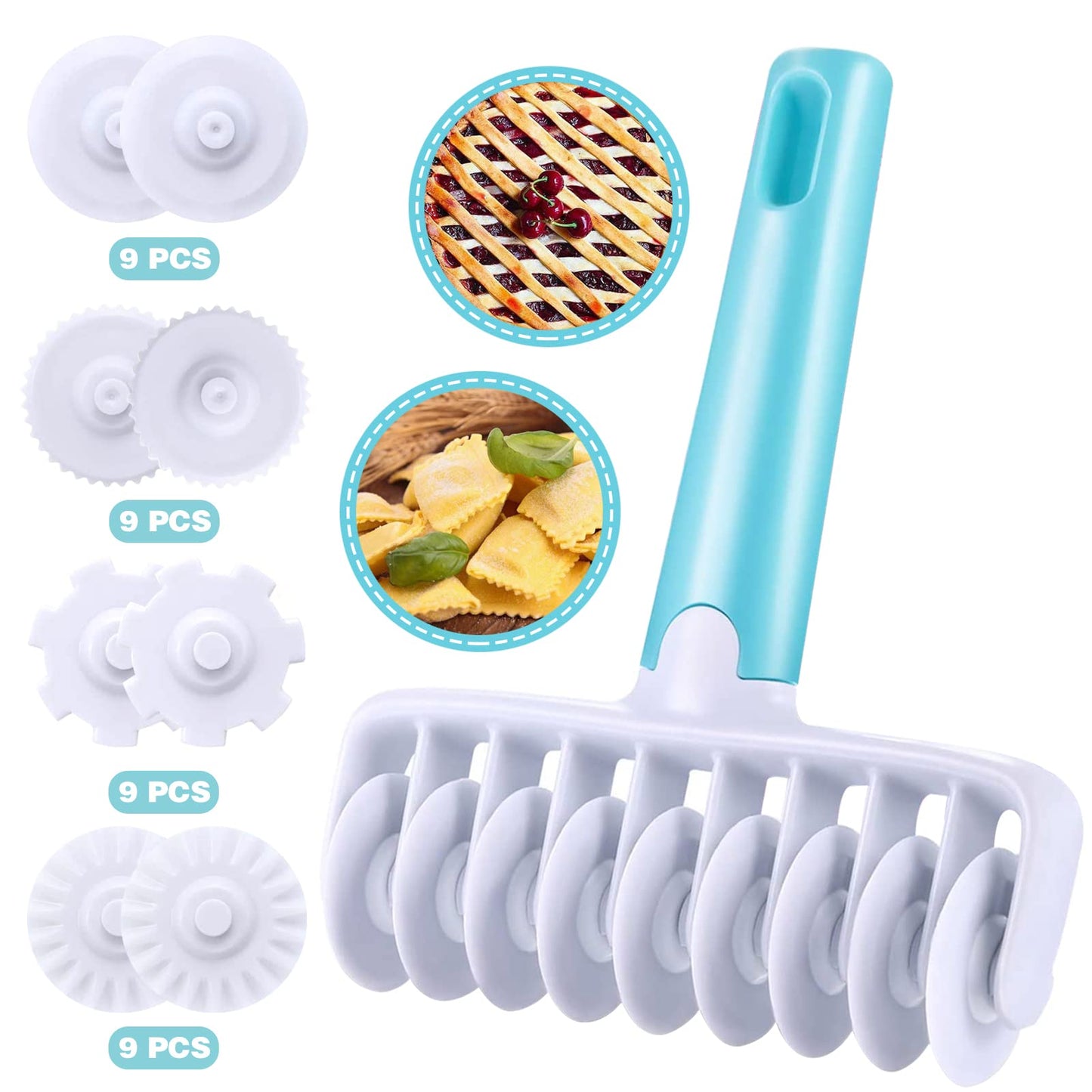 Pastry Dough Lattice Cutter Wheel Roller Fondant Ribbon Cutter with 4 Different Gears Embosser Set Household Time-Saver Baking Pastry Tools for Dough Cookie Pie Pizza Bread Pastry
