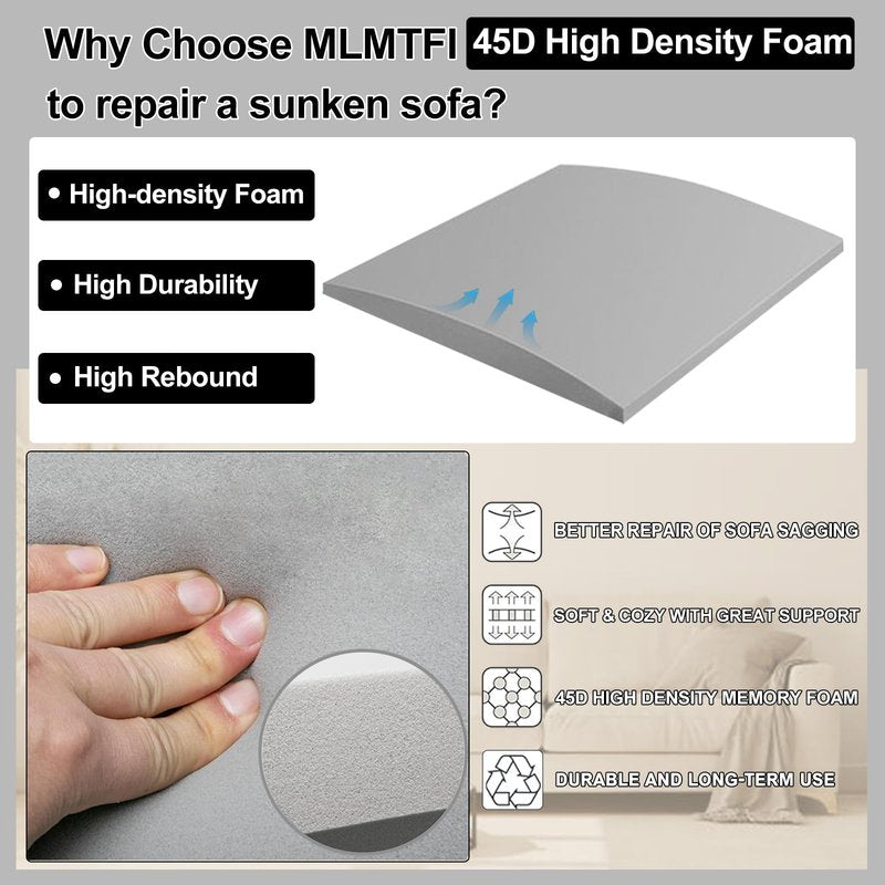 MLMTFI 22" x 22" Couch Cushion Support for Sagging Seat, 3 PCS Large Size Insert Sofa Cushion Support for Better Lift, 45D High-Density Foam Couch Replacement for Furniture Seat Sagging Repair, Grey