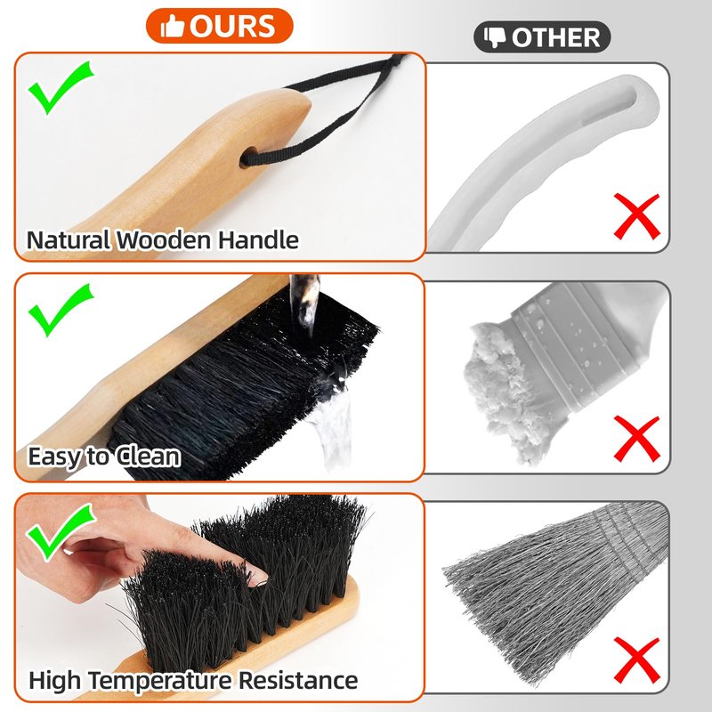 Permade Fireplace Ash Shovel and Brush Set, Coal Shovel and Hearth Brush Set, Fireplace Tools Set Indoor Outdoor Rust Resistant Made of Natural Wood & Coco Bristles for Easy Cleaning