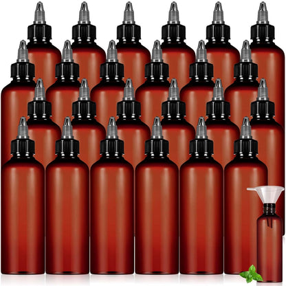 24 (3.4 oz,Amber) Barydat Pcs Squeeze Bottle Twist Top Applicator Empty Hair Oiling Bottle with Funnels Refillable