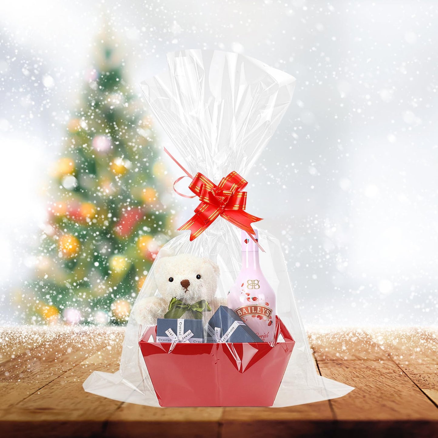 6 Set Christmas Baskets Gift Empty to Fill with Ribbons and Clear Bags for Christmas Graduation Valentine's Day Easter Wedding, Birthday Party Party Favors (red)