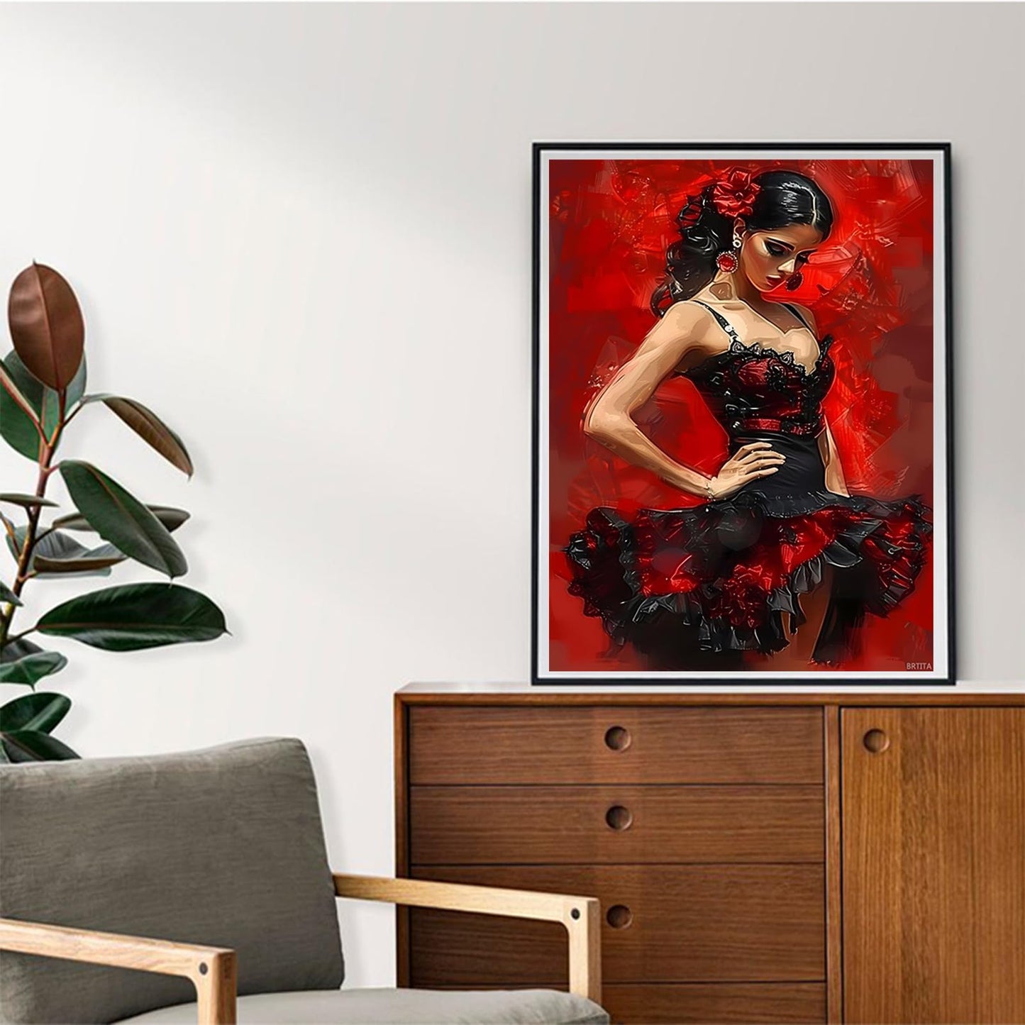 BRTITA The Black Dress Dancer Diamond Painting Kit for Adult, DIY Full Drill Diamond Art for Beginner, 5D Gem Dots Kits Painting Crafts for Home Decor 12x16in / 30x40cm