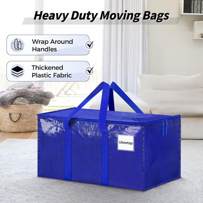 Skiennix Extra Large Heavy-Duty Moving Bags - 8 Pack Blue Storage Totes with Reinforced Handles & Zippers