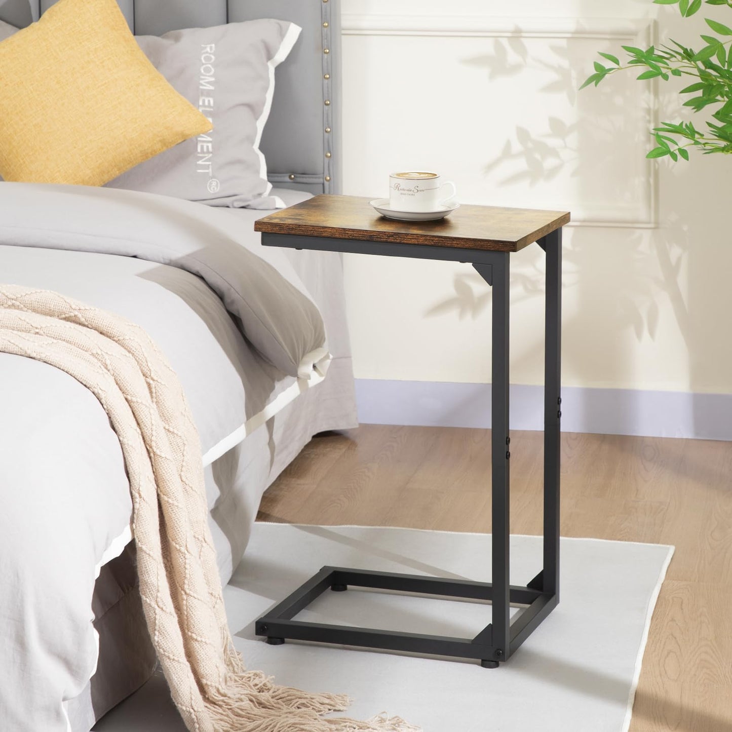 AMHANCIBLE C Shaped Side Table, End Tables Living Room Set of 2, Slide Under Couch Table for Sofa, TV Trays for Bedroom, Small Space, Rustic Brown HET02CBR
