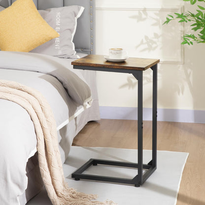 AMHANCIBLE C Shaped Side Table, End Tables Living Room Set of 2, Slide Under Couch Table for Sofa, TV Trays for Bedroom, Small Space, Rustic Brown HET02CBR