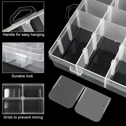 Guyuyii 4 Pack 36-Grid Clear Plastic Organizer Box with Adjustable Dividers | BPA-Free Storage Container for Earrings, Jewelry & Fishing Lures | Durable Case for Screws & Small Hardware (No Handle)