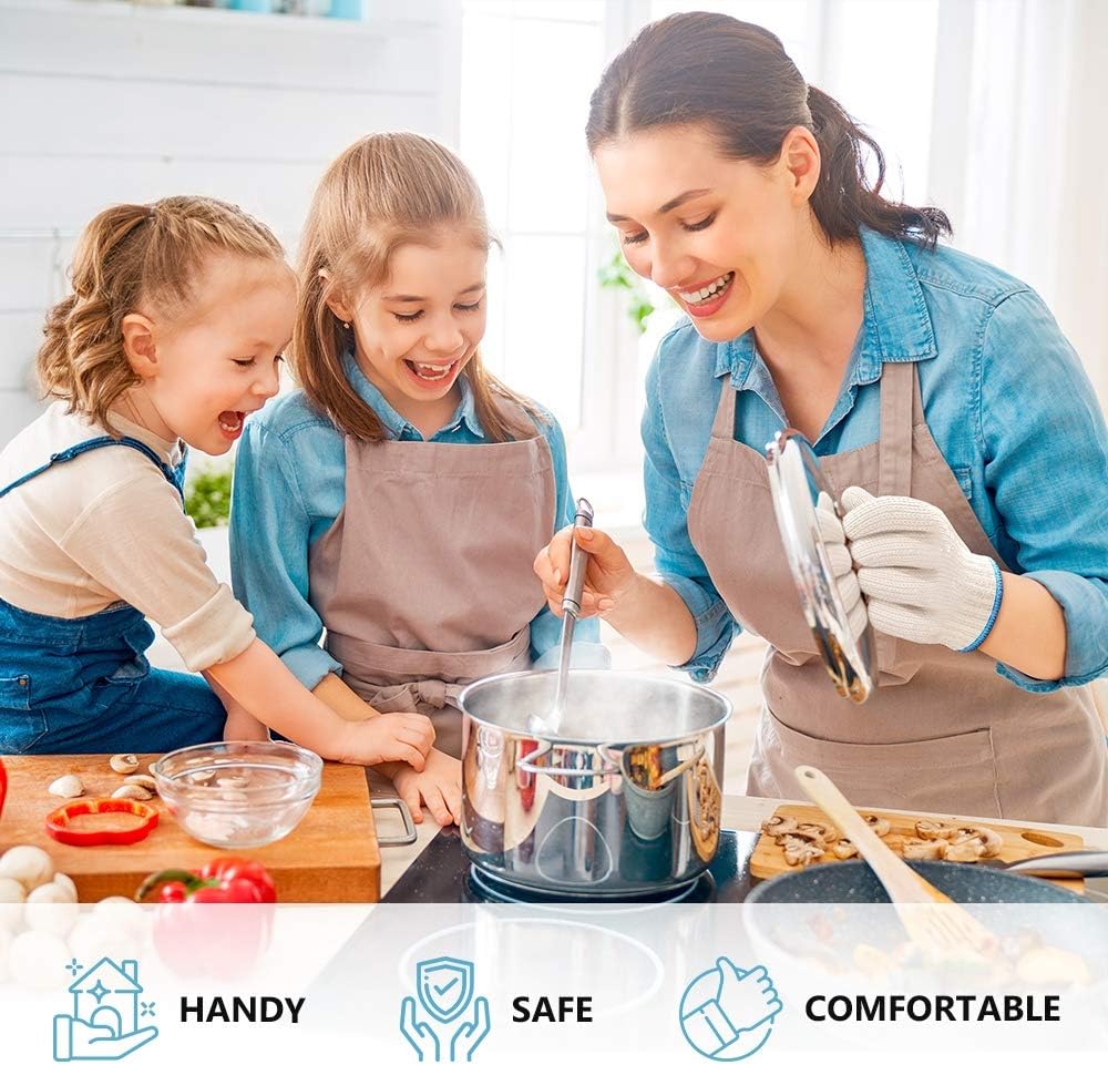 Heat Resistant Oven Gloves with Fingers - 3 Pairs Cotton Kitchen Pot Holders