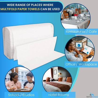 1InTheOffice Multifold Paper Towels, Paper Hand Towels for Bathroom, Folded Paper Towels, 1-Ply, 9" x 9.45", 250 Towels/Pack, 4 Pack