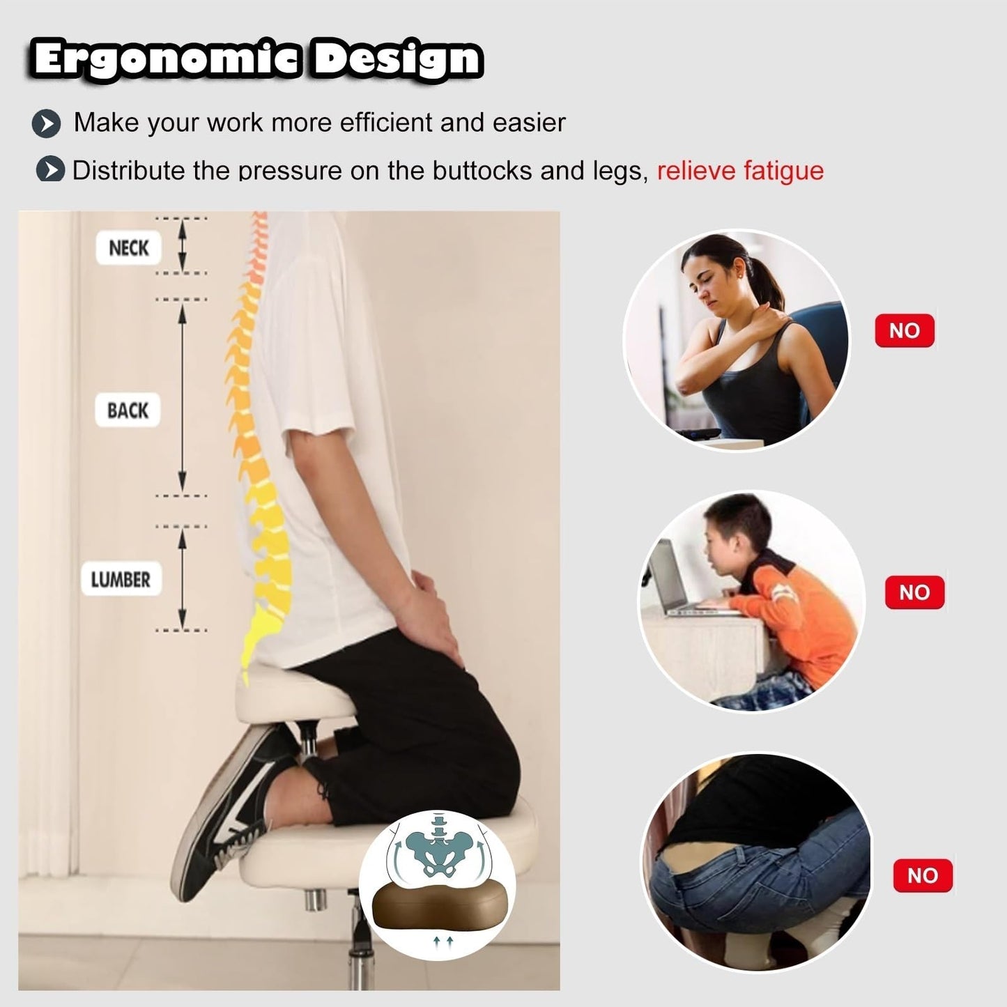 Office Chair Cross Legged Chair，Cross Legged Sitting Kneeling Office Chair with Wheels, Meditation Seat for Reducing Back Pain, Ergonomic Posture Corrective Seat - Improve Posture and Reliev