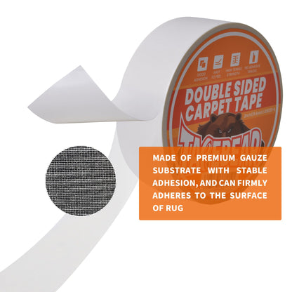 TAPEBEAR Heavy-Duty Double Side Carpet Tape 2inch X 40yard, Carpet Tape for Rug, Wood, Floor, Residue-Free Rug Tape, Multipurpose Gripper Non Slip Tape, White
