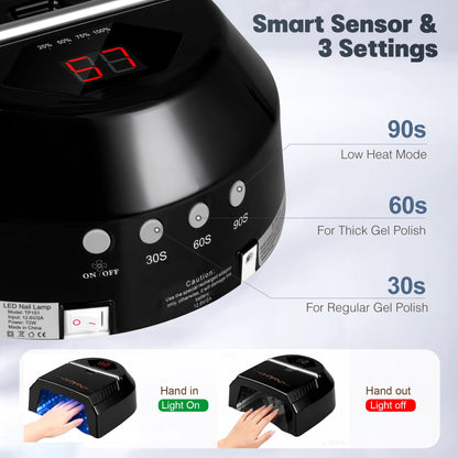 HoMove UV LED Nail Lamp Professional, 72W Cordless Nails Lamp with Fan, LED Light for Gel Nails, Nail Dryer with 45 Beads, Perfect for Salon Manicure, Pedicure(Black)