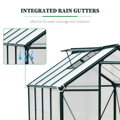 Outsunny 6' x 8' Greenhouse for Outdoors, Polycarbonate Greenhouse with Rain Gutter and Roof Vent, Aluminum Walk-in Green Houses with Push Door for Outside for Patio Backyard Garden, Dark Green