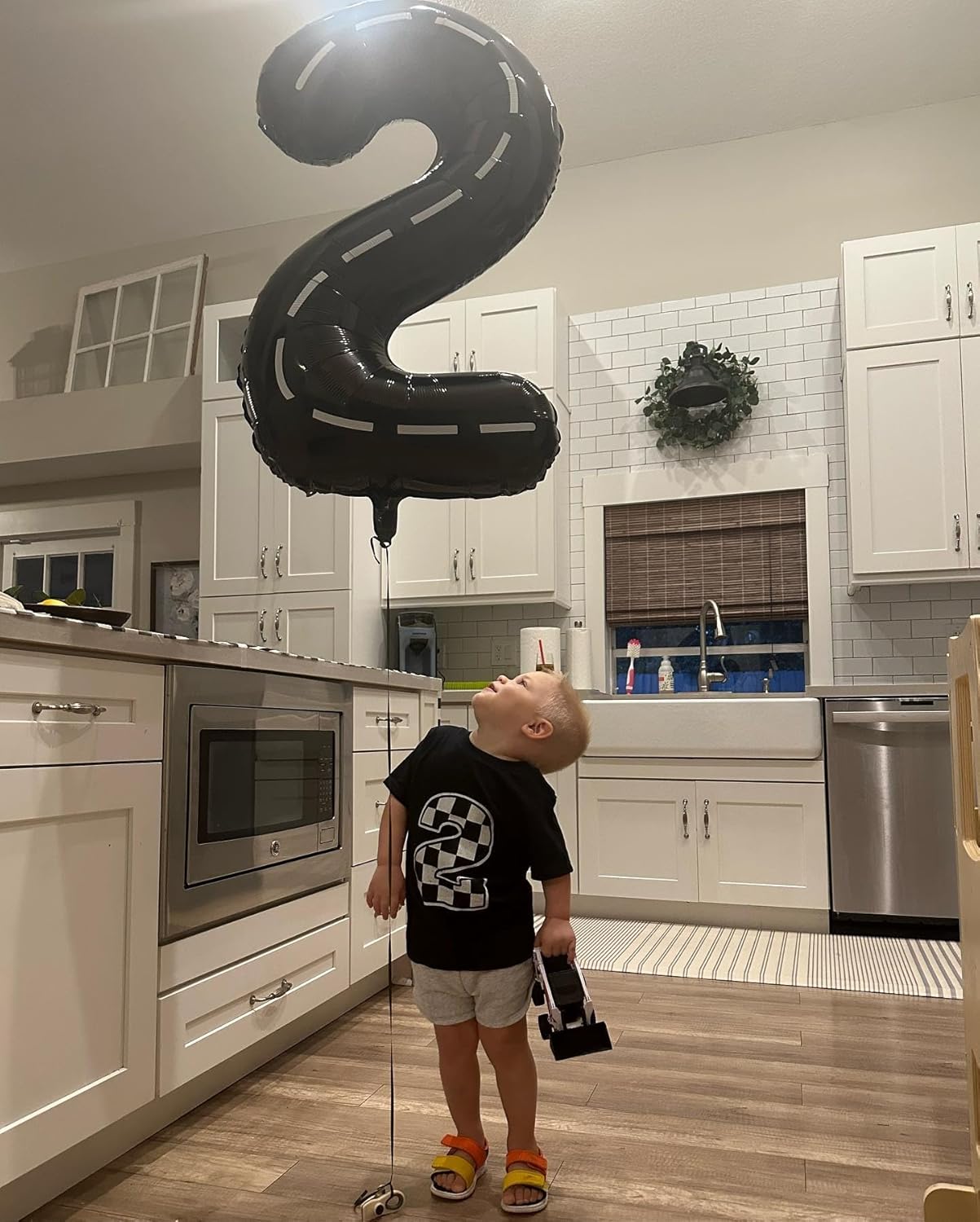 Race Car 7 Balloon - 40 Inch Number Balloon for 7th Birthday | Black Race Car Party Decorations
