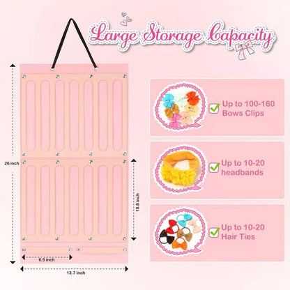 Vimiv Hair Bows Holder & Organizer w/Large Capacity, 16 Ribbons,Bows Organizer, Baby Hair Accessory Storage Display with Sturdy Rope, Wall Hanging for Girl Room & Nursery Decor