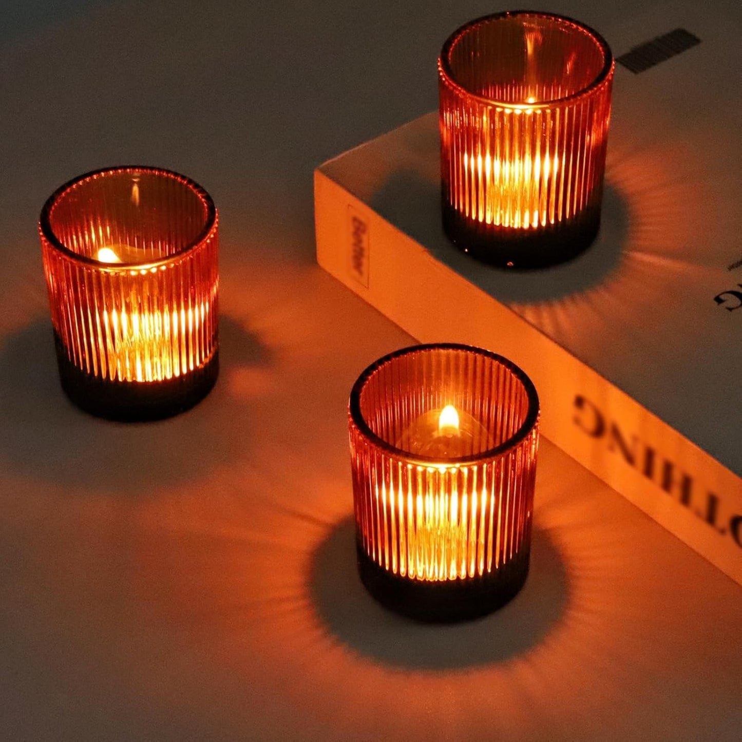 24pcs VOHO Votive Candle Holders Bulk Wedding Centerpieces for Tables, Amber Tea Lights Candle Holder for Home/Fall