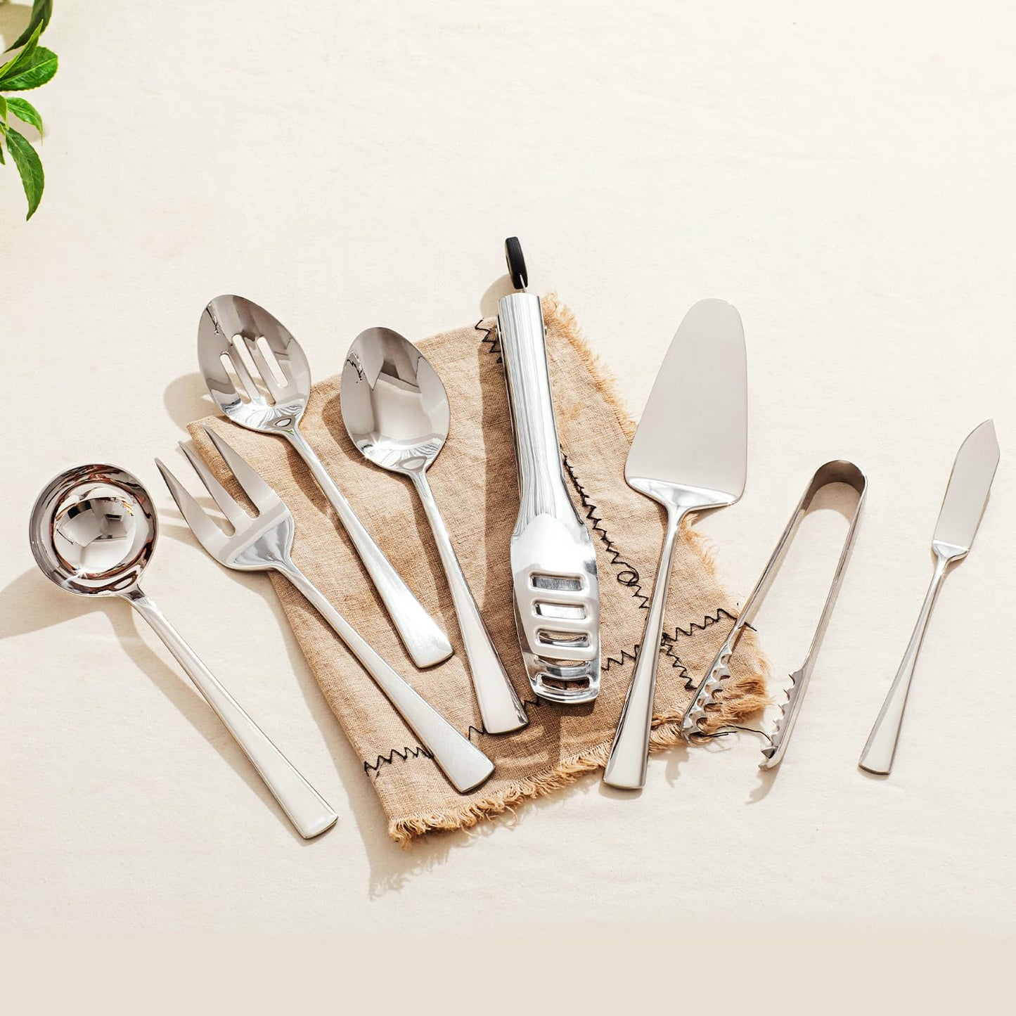 KINGSTONE 10 Piece Serving Utensils Set, 18/10 Stainless Steel Serving Utensils, Slotted Spoon, Fork, Tong, Soup Ladle, Cake Server, Butter Knife and Ice Tong for Buffet, Parties, Kitchen,Entertaining