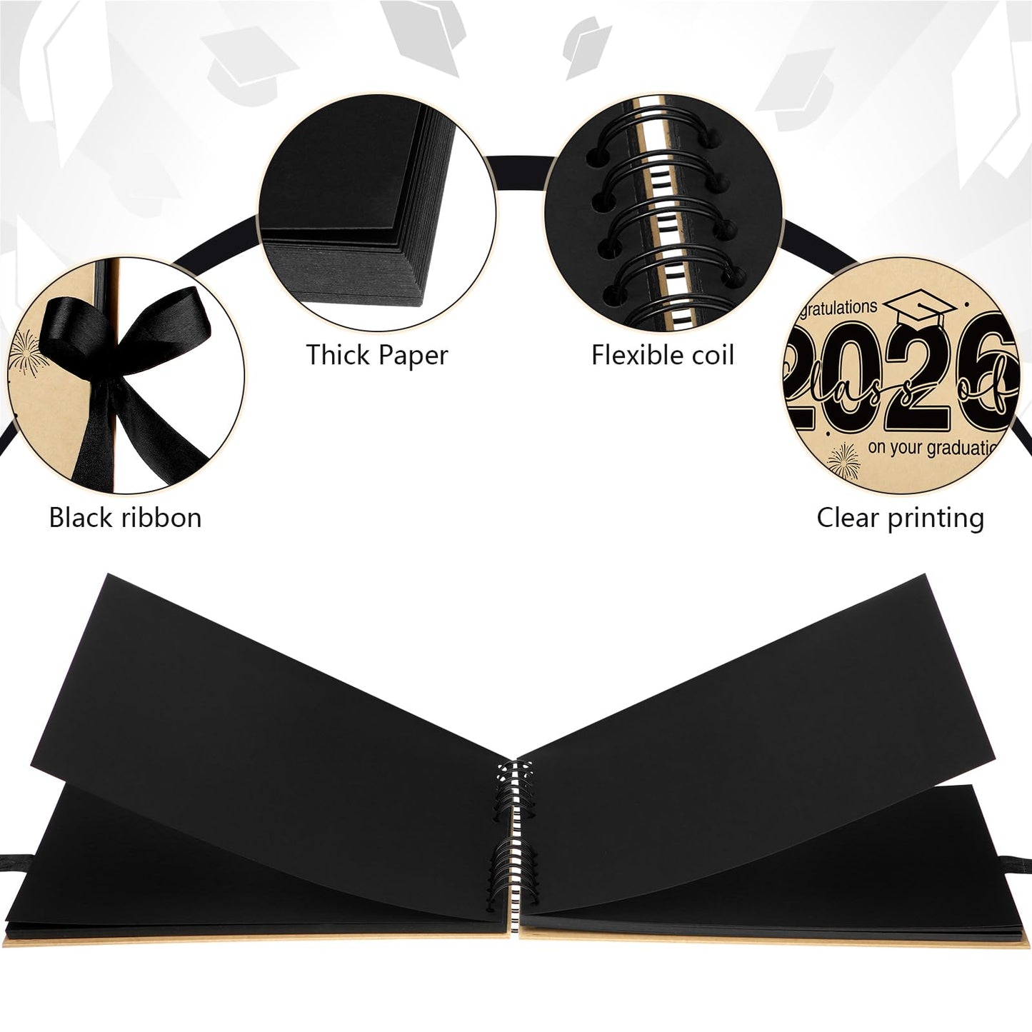 Dunzoom 80 Pages Graduation Scrapbook Kit 11 x 8 Inch Photo Album of 2026 Graduation Decoration with 12 Metal Pens and 4 Sheets Stickers for DIY School Congrats Grad Memory Book to Sign(Brown)