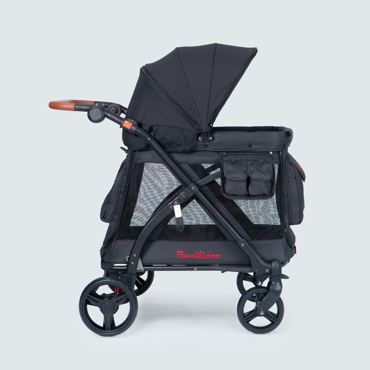 Familidoo MJ01 Stroller Wagon with Removable Bassinet & Seat, Snack Tray Included, Zippered Front and Rear Doors, Mesh Ventilated Panels (Black)