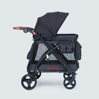 Familidoo MJ01 Stroller Wagon with Removable Bassinet & Seat, Snack Tray Included, Zippered Front and Rear Doors, Mesh Ventilated Panels (Black)