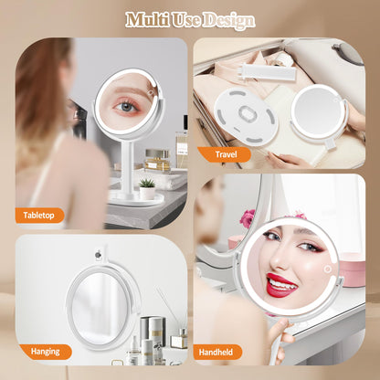 Makeup Mirror with Lights, Double Sided 1x/20x Magnifying Mirror with Light, Rechargeable 3 Color Lights and Adjustable Brightness, 360° Rotation Detachable Comes with Tweezer(Black)