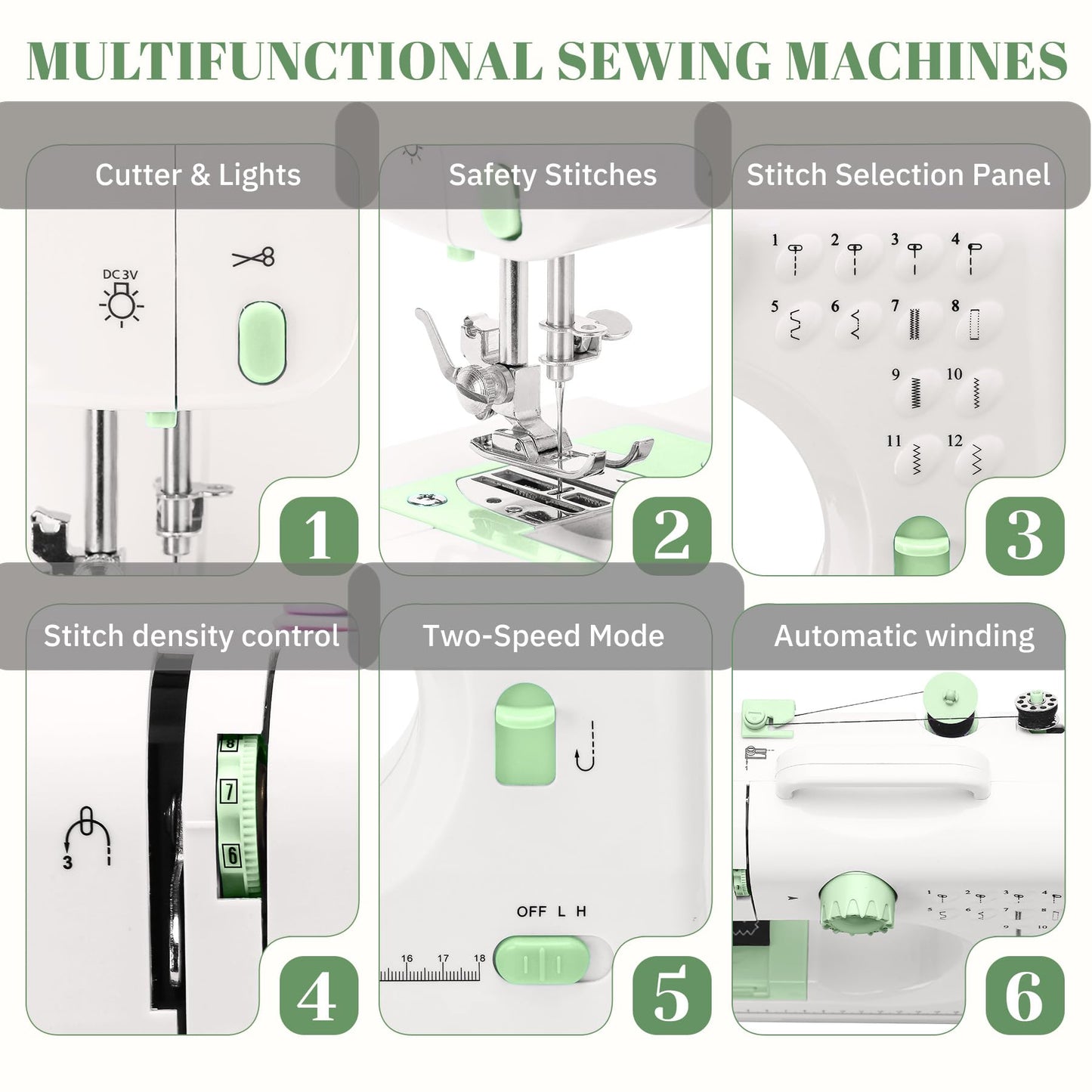 Verdanika Beginner Sewing Machine, 12 Built-in Stitches with Foot Pedal, 2-Speed Control, Portable Mini Sewing Machine for Home Travel Use & Sewing Enthusiasts (green)
