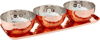 Godinger Hammered Tray with 3 Bowls, Copper