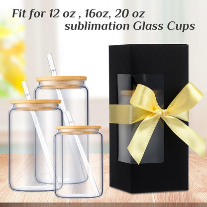 Honoson Tumbler Gift Box Valentine for Sublimation Glass Cup Shipping Gift Boxes for Packaging Exhibition Clear 12 16 20oz Drinking Cup Glasses Jars Mug Can Blank(Black,24 Pcs)