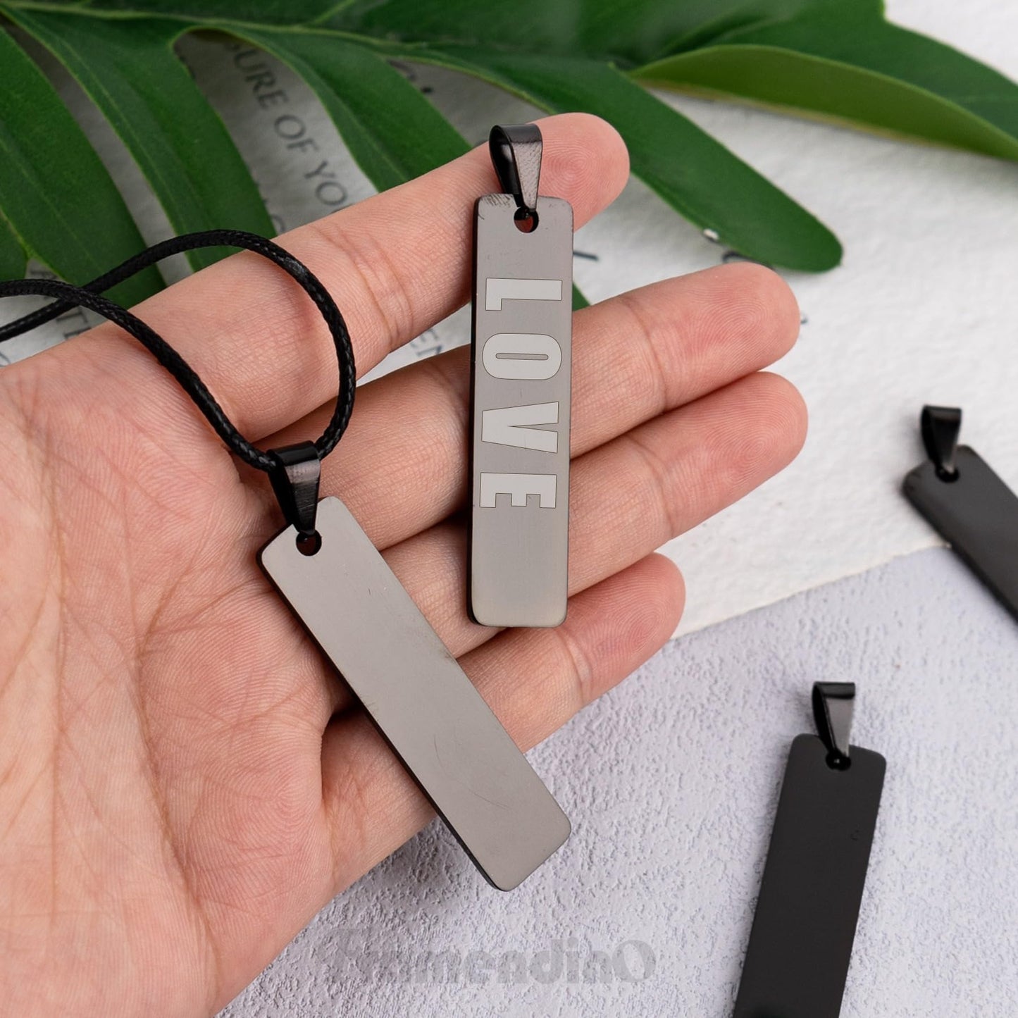 Framendino, 12 Pack Engravable Metal Pendant Charms Blanks Rectangle Stamping Tag Laser Engraving Stainless Steel Blank Pendants for Jewelry Making Necklace Bracelet Earrings DIY Crafts Black