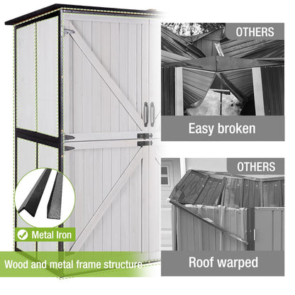 GUTINNEEN Outdoor Storage Shed with Metal Frame,Wooden Tool Cabinet with Adjustable Shelfs, House Garden Shed for Backyard Garden Patio Lawn