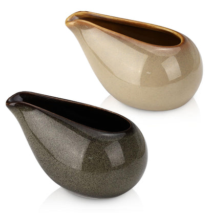 2 Pack Fine Porcelain Gravy Boat, 3.5Oz/100 ml Small Ceramic Creamer Container with Spout, Coffee Sauce Milk Pitcher Set for Breakfast Restaurant Home Salad Dressing (Style A)