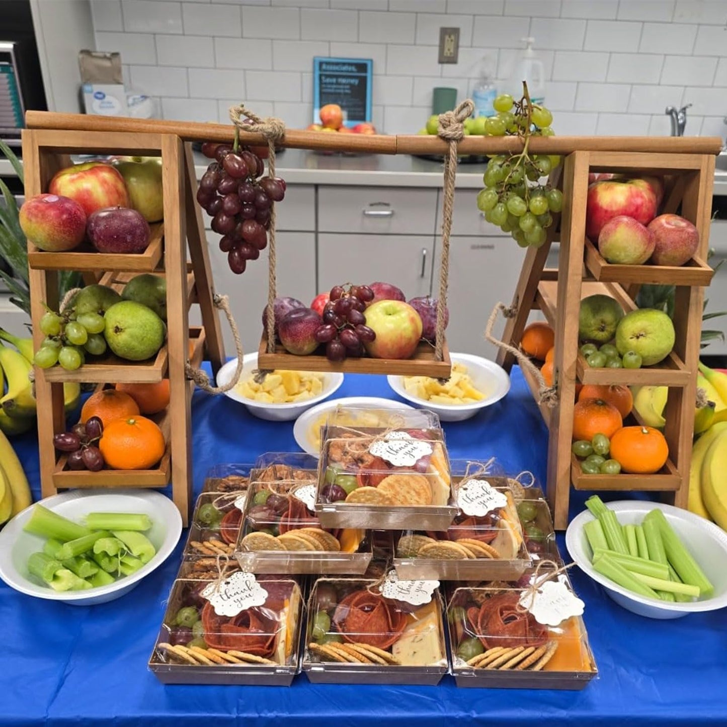 Tnstbiee 3 Tier Cupcake Stand - Wooden Display Stand for Desserts, Fruits, Nuts, Cheese - Removable Trays and Foldable Stand - Perfect for Parties and Events - Rustic and Unique Wooden Serving Tray