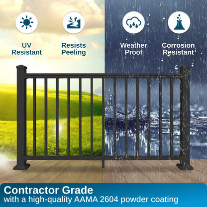 Weatherables 42 in. H x 5 ft. W Stanford Gate Kit – Aluminum Porch & Deck Railing Gate with Black Powder-Coated Finish, Adjustable Outdoor Entry Gate