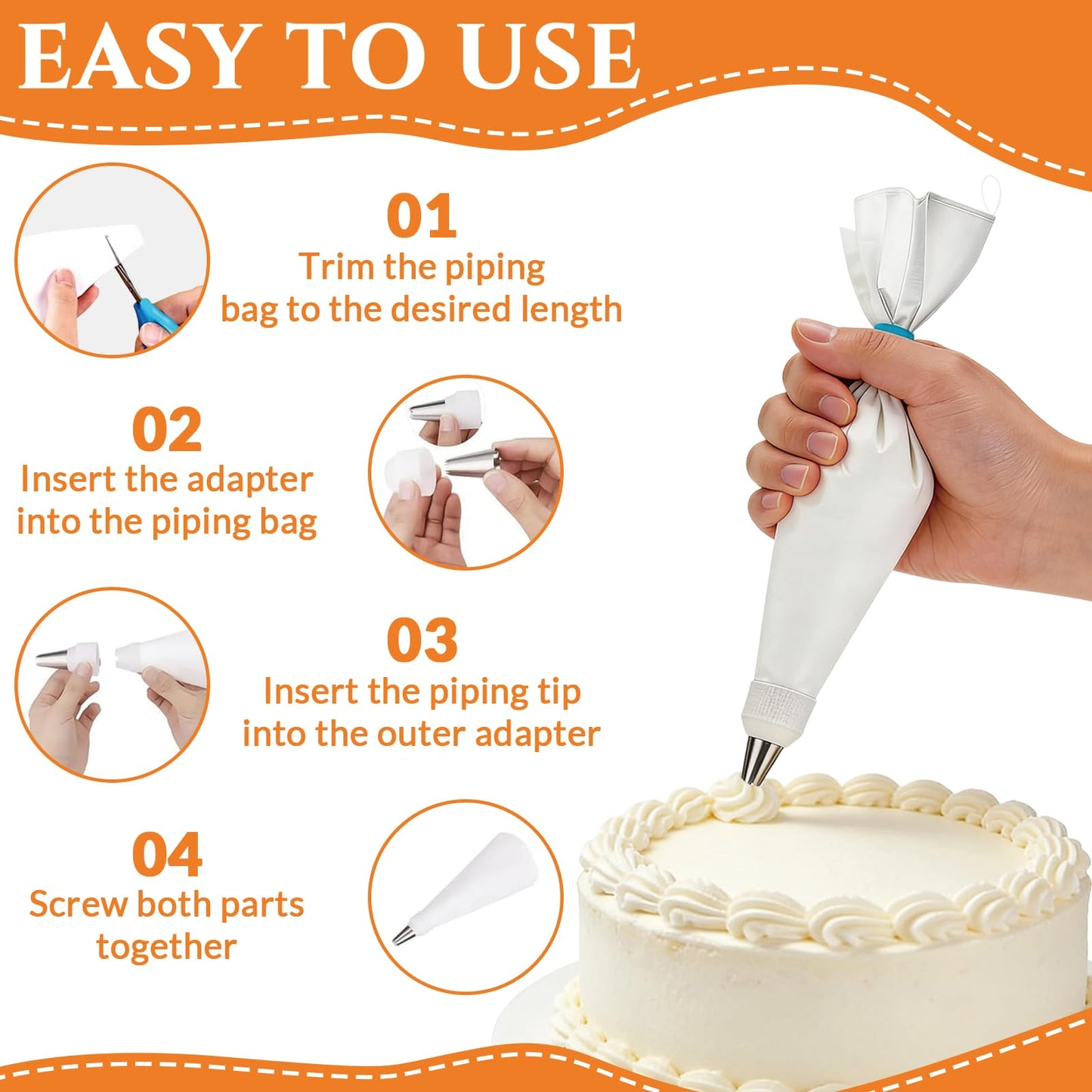 11 Piece Reusable Piping Bags and Tips Set - Cotton Baking Kit with Coupler Stainless Steel Nozzles Cleaner for Cupcakes Cookies Churros