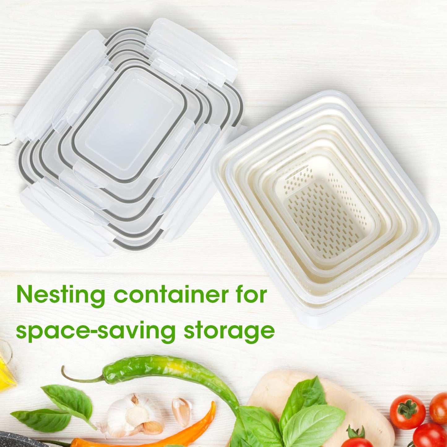 TBMAXS 6 Pack Fruit Storage Containers for Fridge, Produce Saver Vegetable Container with Drain Colanders - Refrigerator Organizer for Lettuce Keepers Berry Container