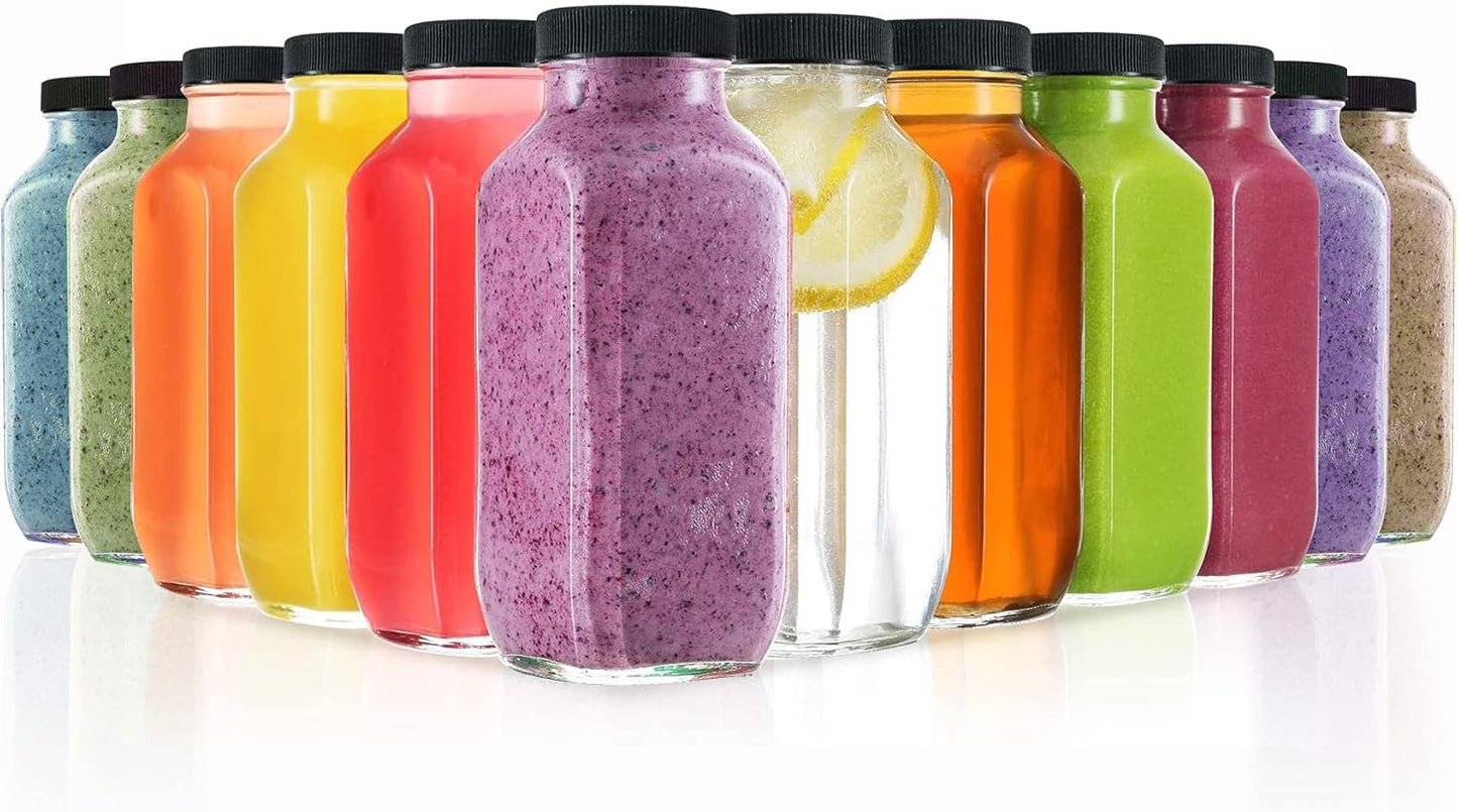 12-Pack 8oz DilaBee Glass Juice Bottles with Lids, Glass Bottles with Lids for Juice, Smoothie, Water, Milk & Kombucha