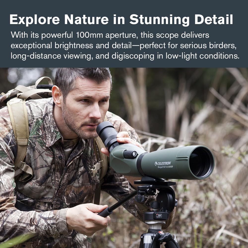 Celestron – Regal M2 100ED Spotting Scope – ED Glass for Birding and Outdoor Activities – Phase and Dielectric Coated BaK-4 Prism – Fully Multi-Coated Optics – Dual Focus – 22-67x Zoom Eyepiece