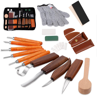 Sttargxing Wood Carving Tools Set,Detail and Hook Carving Knife Kit for Beginners,Trimming Knife for Spoon Bowl Cup Woodwork,Square handle design and 6pcs SK2 Carbon Steel Wood Carving Knives（10pcs）