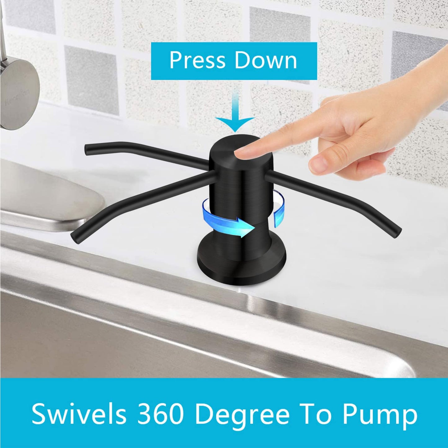 Soap Dispenser for Kitchen Sink, Kichen Sink SoapDispenser, 47" Extension Tube kit, Under Sink Soap Dispenser Pump, No Need More Refills, Good Suction Power, Black