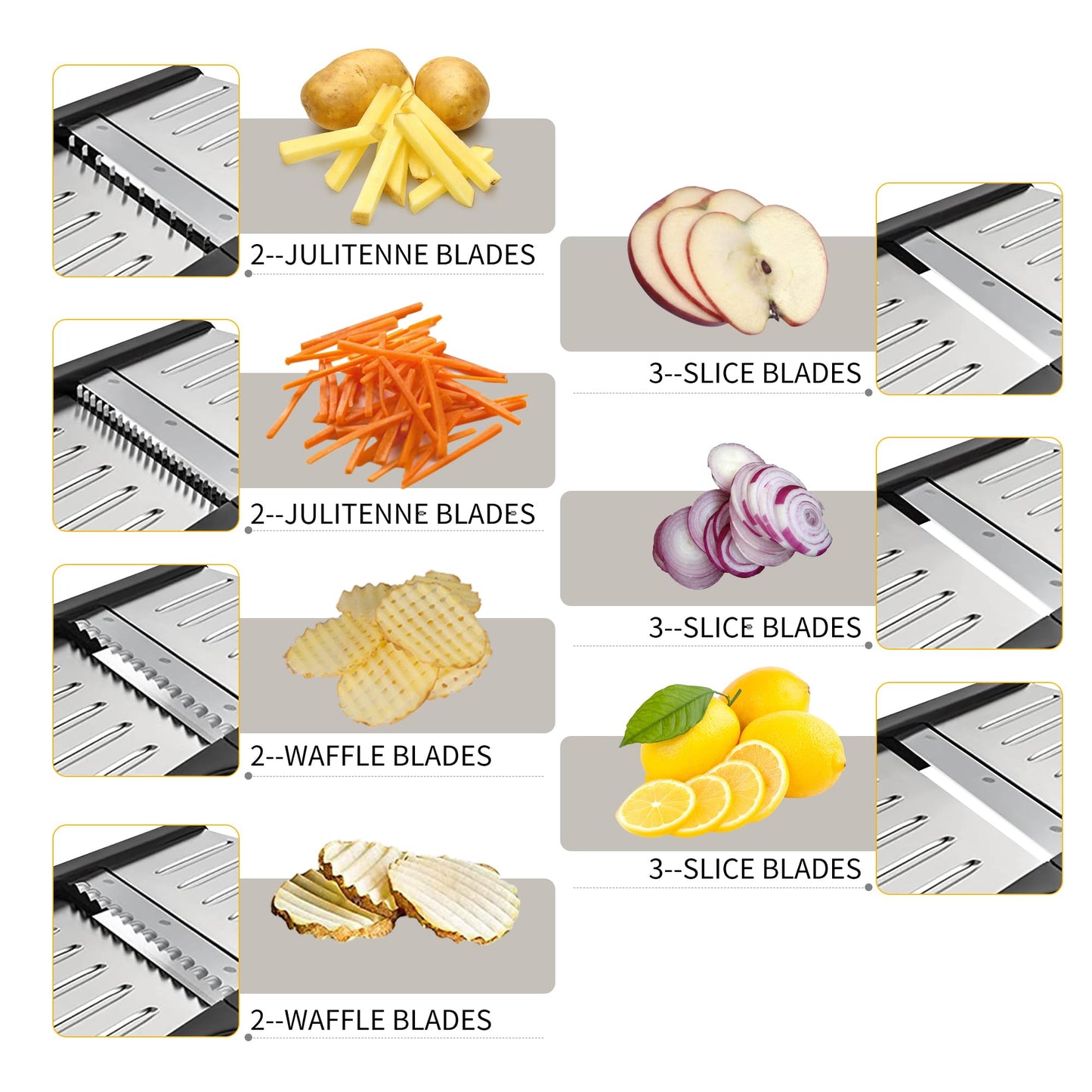 Mandoline Food slicer for kitchen, Adjustable Stainless Steel Mandoline Vegetable slicer, Food slicer Onion Potato Chip French Fry, 7 in-1 Adjustable Blade, Including 1 Pair of Gloves