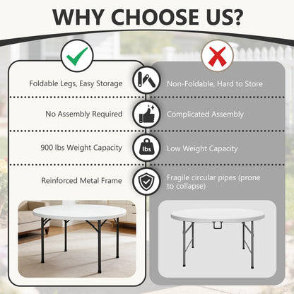 MAKE CHANGES 71" Folding Round Table, Plastic Dinner Table, Portable Folding Banquet Table for Living Room, Party or Outdoor Event, White