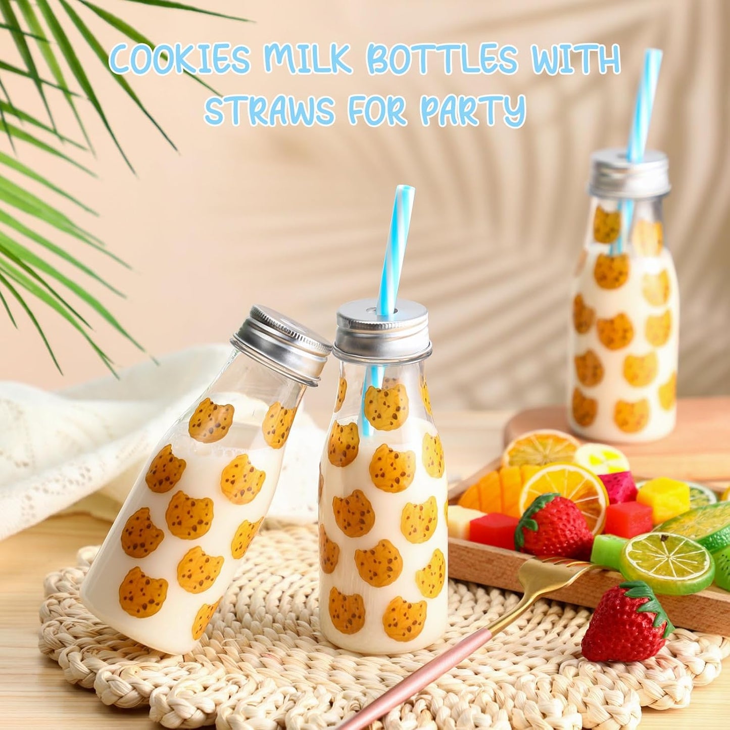 20 300 Yungyan Pcs Plastic Cookies Milk Bottles with Straws and Lids Small Clear Milk Jar with Lids Mini Juice Bottles