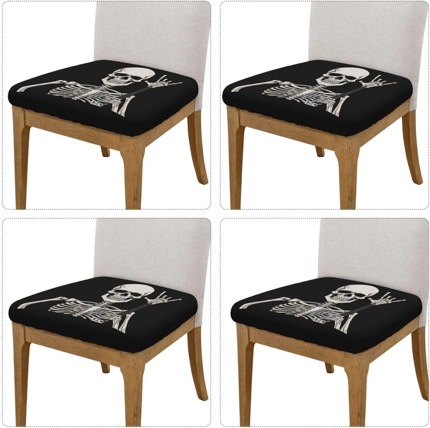 Rock and Roll Skeleton Skulls Kitchen Square Chair Seat Covers 16.9" - Stretch Fitted Sofa Cushion Cover Replacement