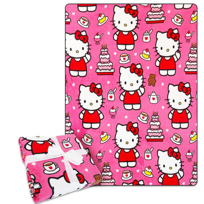 Hello Kitty Fleece Blanket and Cinch Bag Set - Bundle with Soft Blanket Plus Cinch Bag, Stickers, More for Kids, Adults, Children | Cozy Hello Kitty Fleece Blanket 50" x 70”