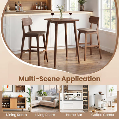 COSTWAY 36 Inch Counter Height Dining Table, Solid Rubber Wood Farmhouse Kitchen Table with Sturdy Pedestal Base, Walnut Finish