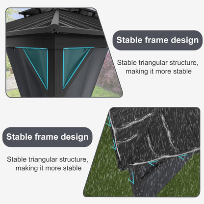 12x20 ft Hardtop Gazebo with Extra Overhang Design, Permanent Aluminum Gazebo with Double Galvanized Steel Roof, Outdoor Pavilion with Mosquito Netting and Privacy Curtains for Patio Backyard Garden