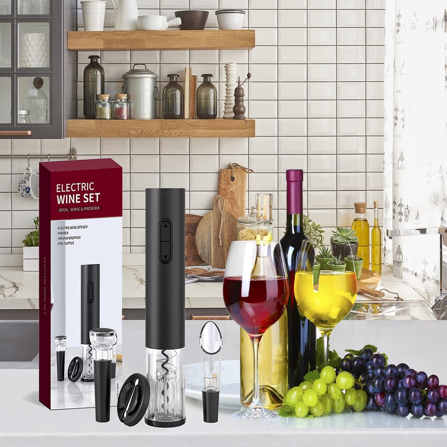 Electric Wine Bottle Opener, Battery Operated Cork Opener with Foil Cutter, Automatic Corkscrews Wine Opener Kit