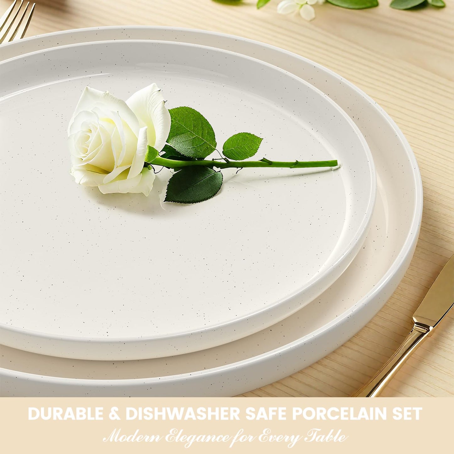Plates and Bowls Sets, Dinnerware Sets for 4, 12 Pieces Scratch Resistant Dishware Dishes Set, Ceramic Kitchen Dinner Set, Porcelain & Microwave and Dishwasher Safe, Cream White