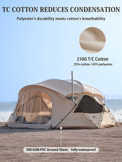 TOMOUNT Canvas Bell Tent with Stove Jack, 2-4 Person Use for Family Camping Glamping Yurt Tent 4 Seasons