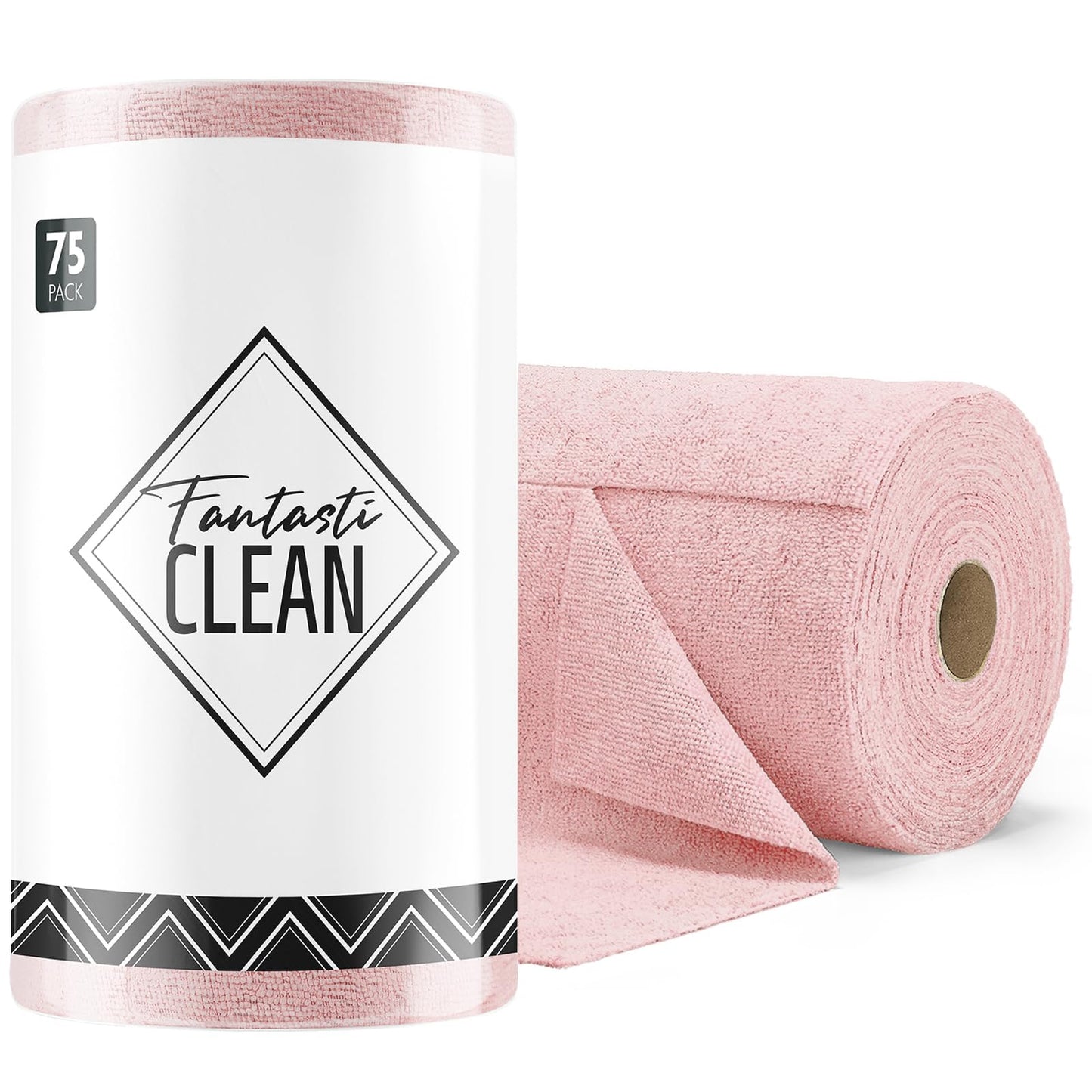 Fantasticlean Microfiber Cleaning Cloth Roll -75 Pack, Tear Away Microfiber Towels, 12" x 12", Reusable, Washable, Scratch Free, Ultra Absorbent Dishcloth for All-Around Cleaning Supplies (Pink)
