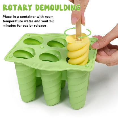 Popsicles Molds, 6 Cavity Ice Pop Mold with 20pcs Wooden Sticks, Silicone Popsicle Mold, Easy Release Ice Cream Molds, BPA Free Ice Cream Maker for Summer Party, Homemade Popsicles Frozen Dessert